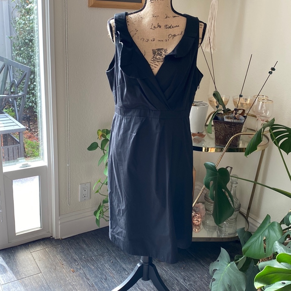 J. Crew black V neck ruffle cotton dress